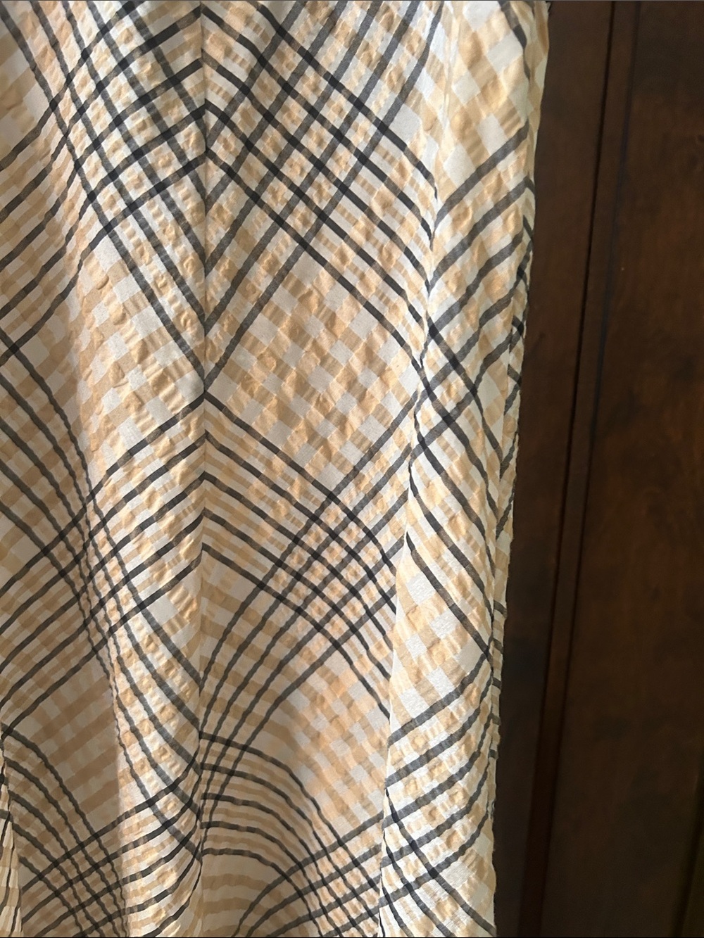 GANNI Smocked Sundress in Beige and Black Plaid - Picture 4 of 14
